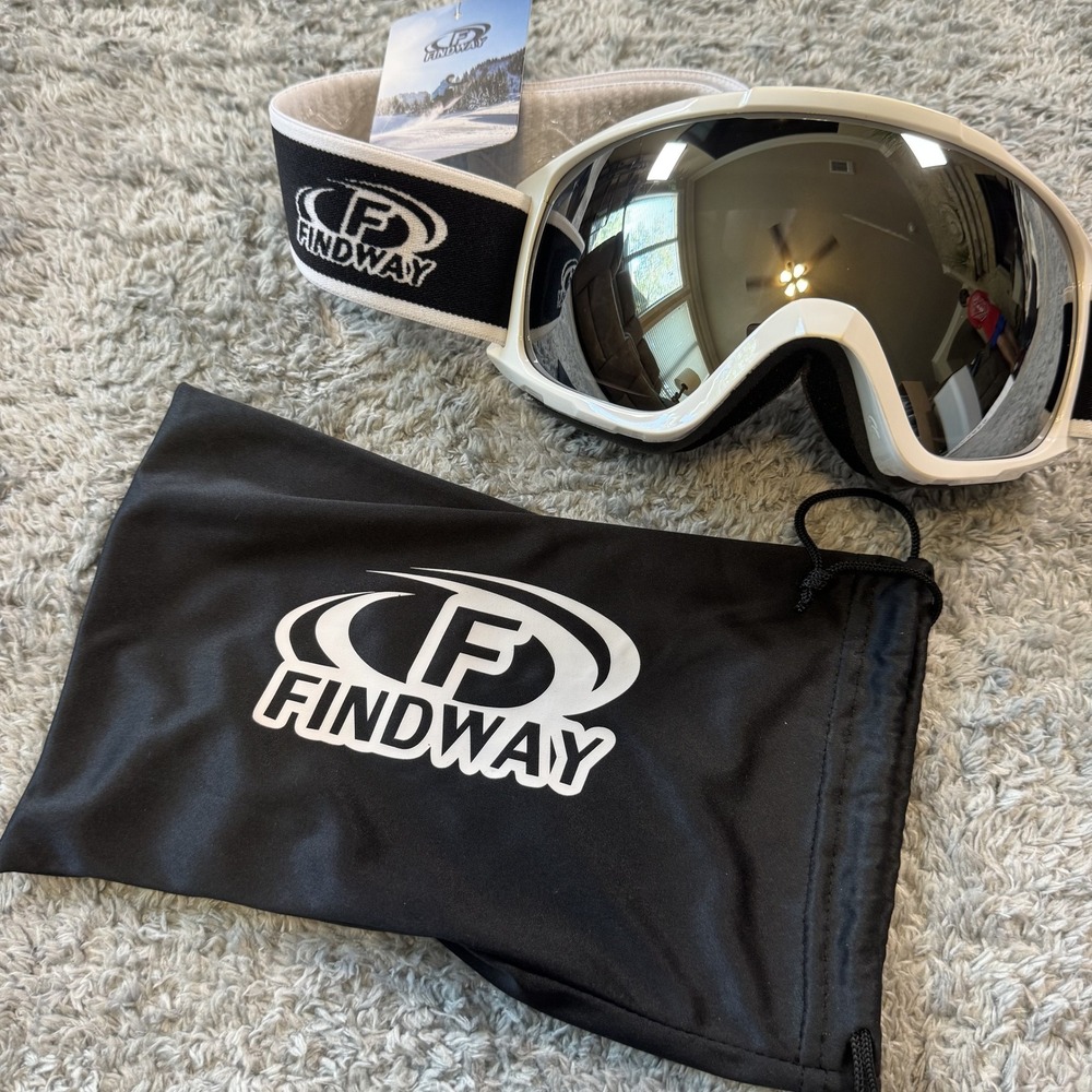 Findway OTG Snow Goggles One Size White Silver Mirror Anti-Fog Lens